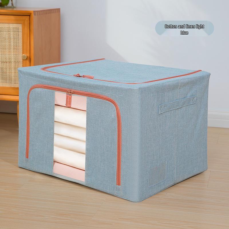 Cotton Linen Foldable Quilt and Clothes Storage Box with Steel Frame - Large Capacity Wardrobe Organizer
