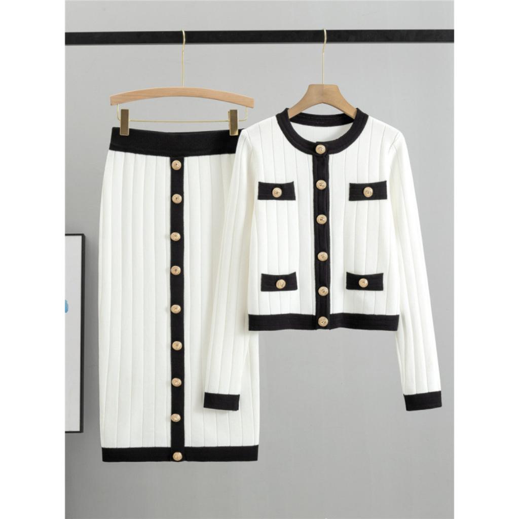 Fashionable, Popular, Relaxed-style Knitted Sweater And Long Skirt Set For Women