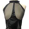 Women Honeymoon Bodysuit Fishnet Faux Leather Patchwork Off Shoulder Bodycon Chain Decor Open Crotch