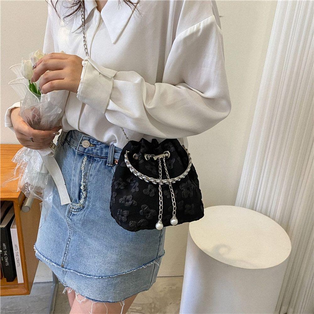 Fashion Nylon Shoulder Bags Pleated Floral Design Circle Handheld Handbag Exquisite Chain Crossbody Bag Ladies