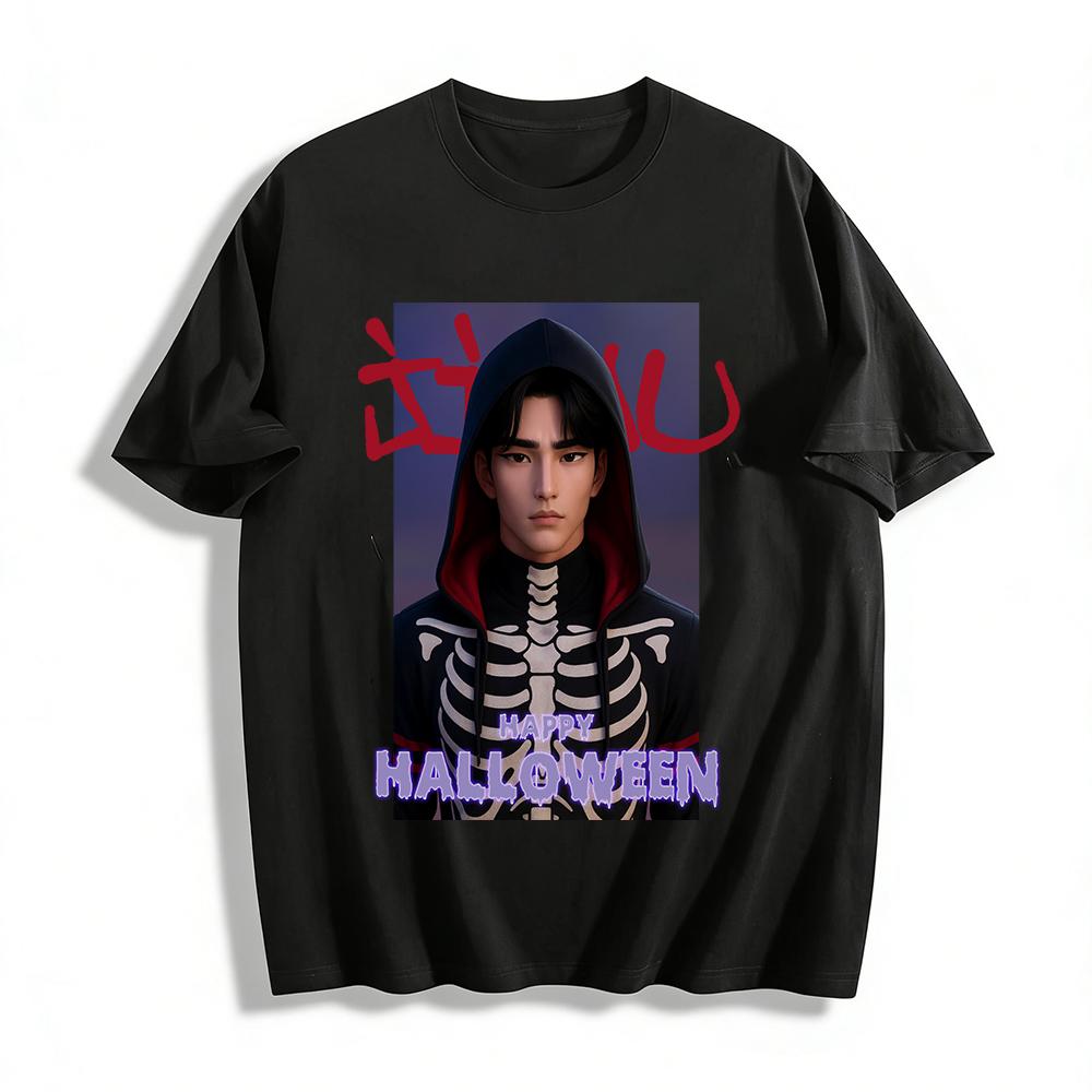 

Halloween Themed Hoodie Cool Dark Style Skeleton Print Pullover Sweatshirt Festival Vibe Top Pure cotton T-shirt XXS