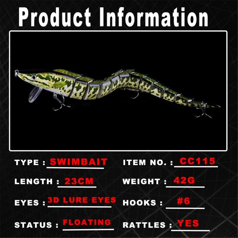 Floating Eel Lures Crankbait Multi Jointed Swimbait 23cm 42G Artificial Baits with Treble Hook 13 Segment Fishing Tackle