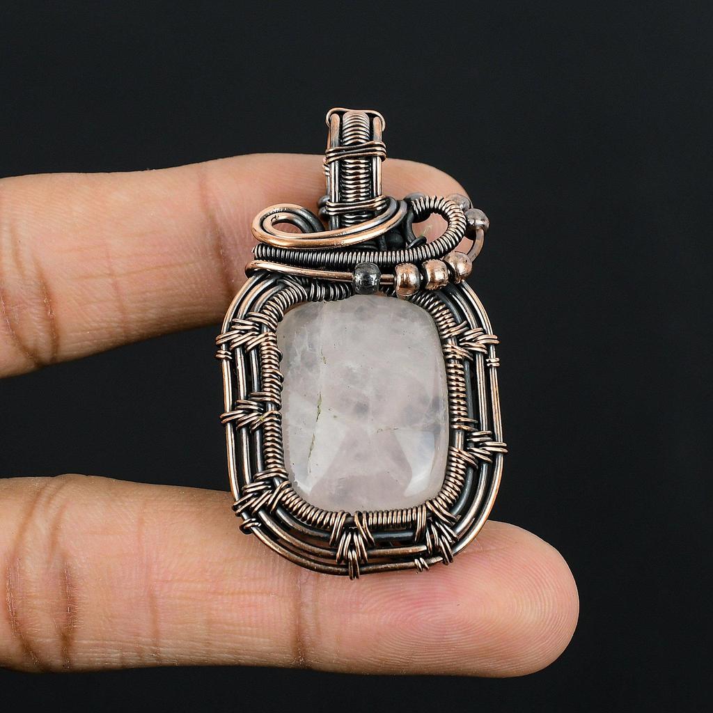 Rose Quartz Jewelry, 999 Copper Wire Wrapped Pendant Handmade Gemstone Jewelry, Gifts For Wife Brand New Pendant