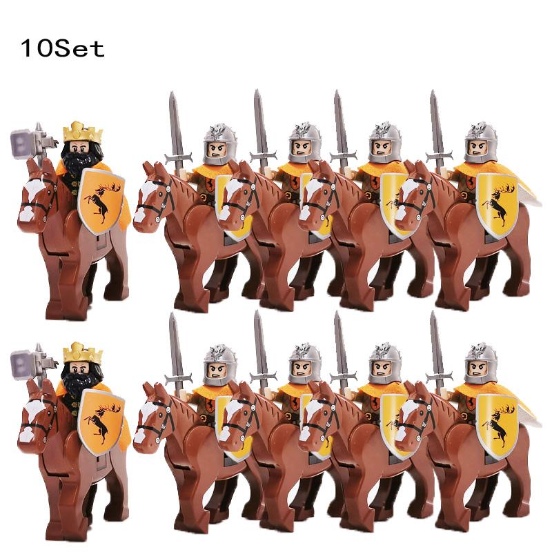 

10 sets MOC Thrones Robert Baratheon Gendry Halberd Guards Military soldier with Horse Minifigrine Building Block Toys for Kids
