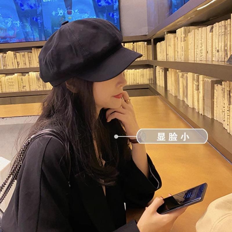 Herbst und Winter schwarze achteckige Mütze Damen hoher Wert Baskenmütze kleines Gesicht großer Kopfumfang Schiebermütze