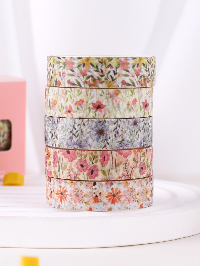 5rolls/box Floral washi tape Stationery Scrapbooking Masking Tape Decoration Stickers Adhesive Washi Tape Set DIY Aesthetics