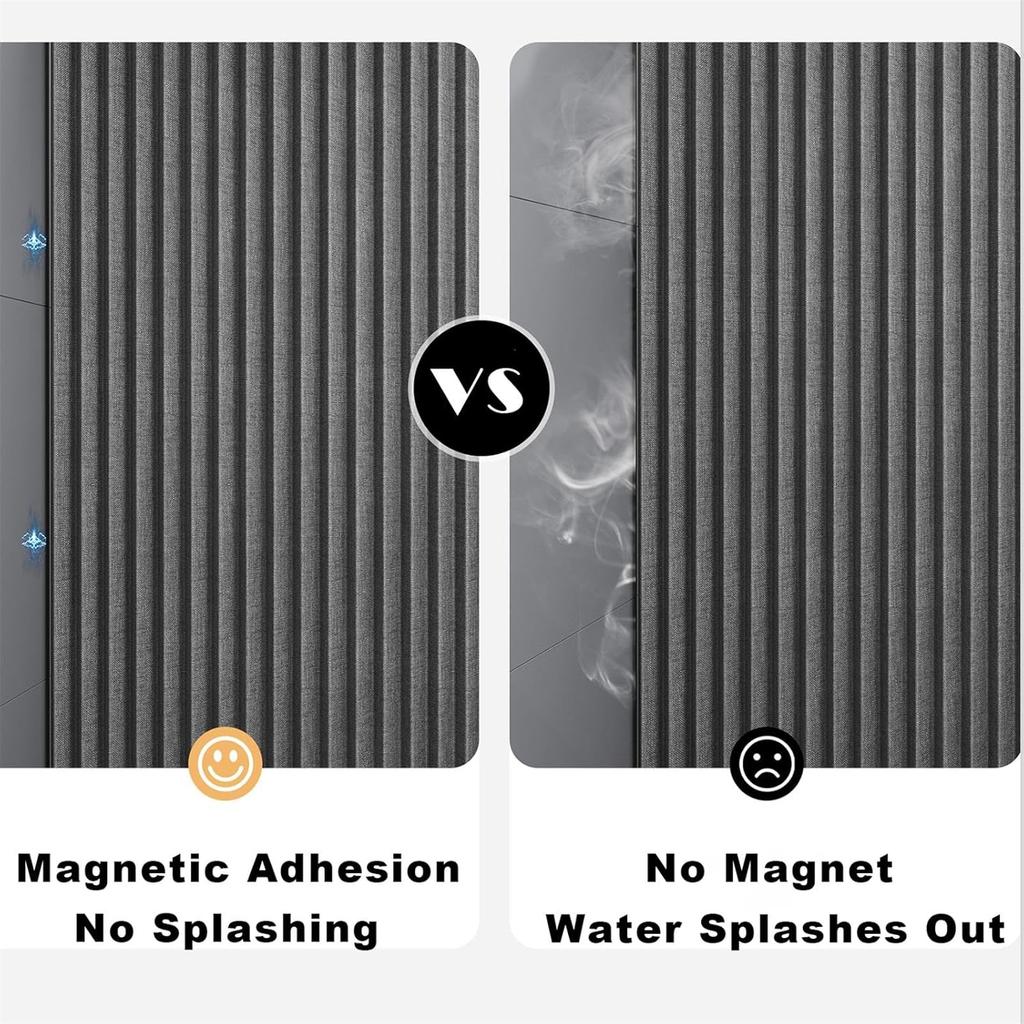 Bathroom Folding Linen Shower Curtain with Magnets Waterproof Suitable for Walk-in Shower Does Not Include Telescopic Rod