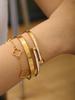 French Elegant Stainless Steel Cinquefoil, Double Stud Zirconia Bangle, Openwork Flower Bracelet Jewellery Set
