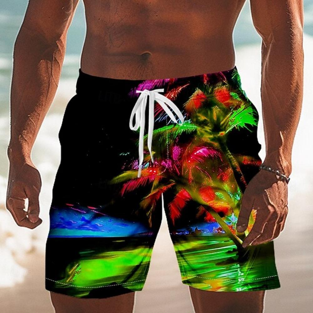 Tropical Sunset Beach Shorts Men's Palm Tree Print Quick Dry Swim Trunks For Beach Wear Oversized Men's Surf Shorts