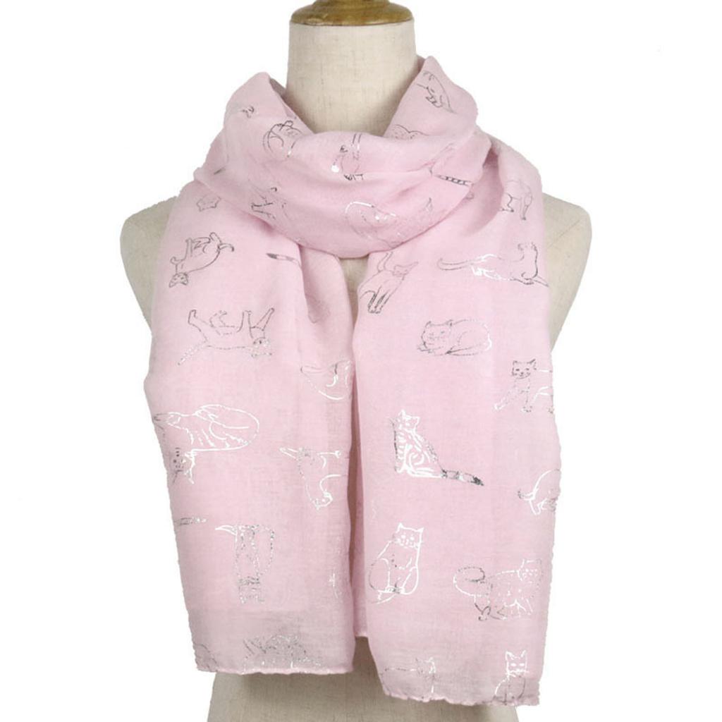 Kadın Moda Kedi Folyo Baskılı Eşarp Wrap İpek Şal Seyahat Atkılar