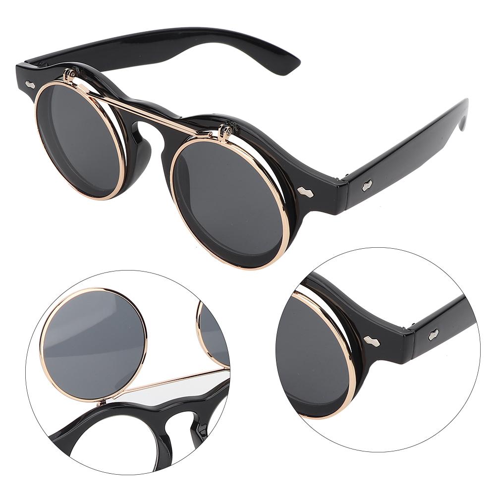 Personality Vintage Punk Style Flip Sunglasses Round Frame Flip Eyewear Eye GlassesBlack