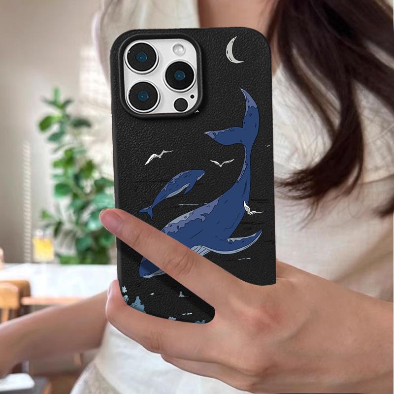 Whale Print Phone Case Suitable for iPhone 16 14 15 13 12 11 Pro Max 16Plus Silicone Anti Drop Soft Shell