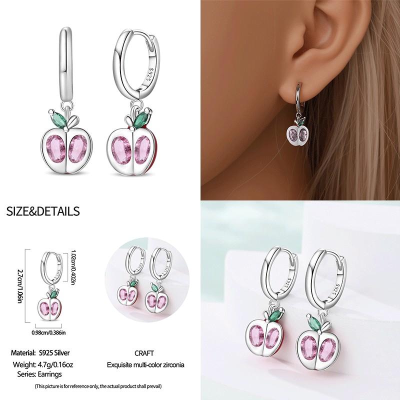 Original 100% S925 Silver Sweet Cherry Strawberry Sweetheart Avocado Women's Earrings Engagement Anniversary Gift