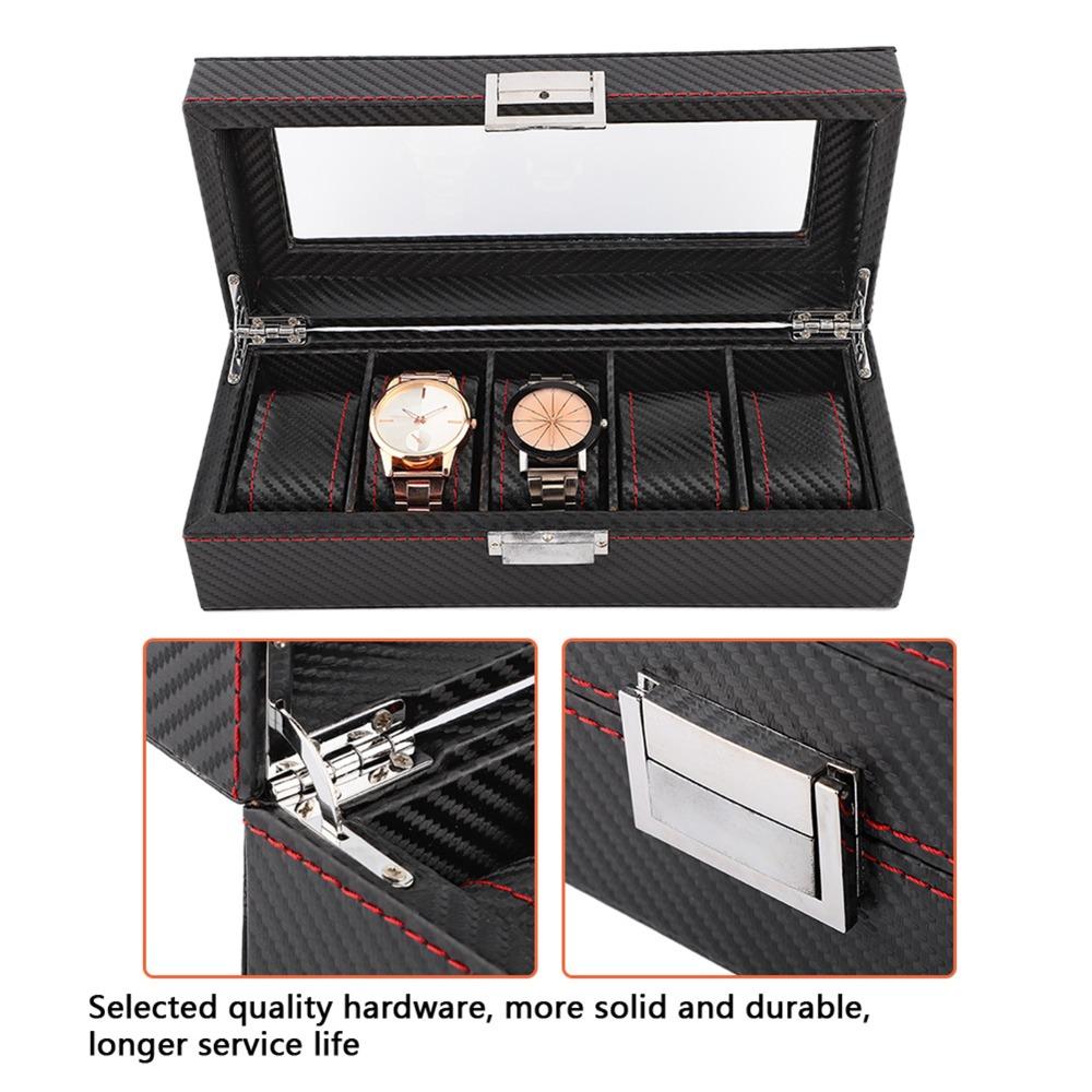 5-Slot Watch Box Carbon Fiber Display Case Durable Watch Case Storage