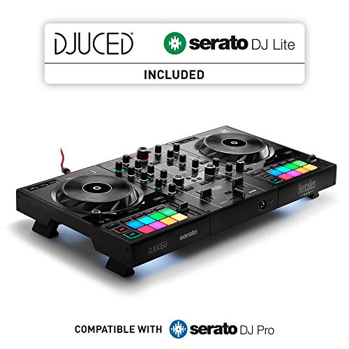 Hercules DJControl Inpulse 500: 2-Deck DJ Controller for Serato DJ Lite and DJUCED - Built-in Audio Interface, 16 RGB Backlit Pads, Large Jog Wheel, B