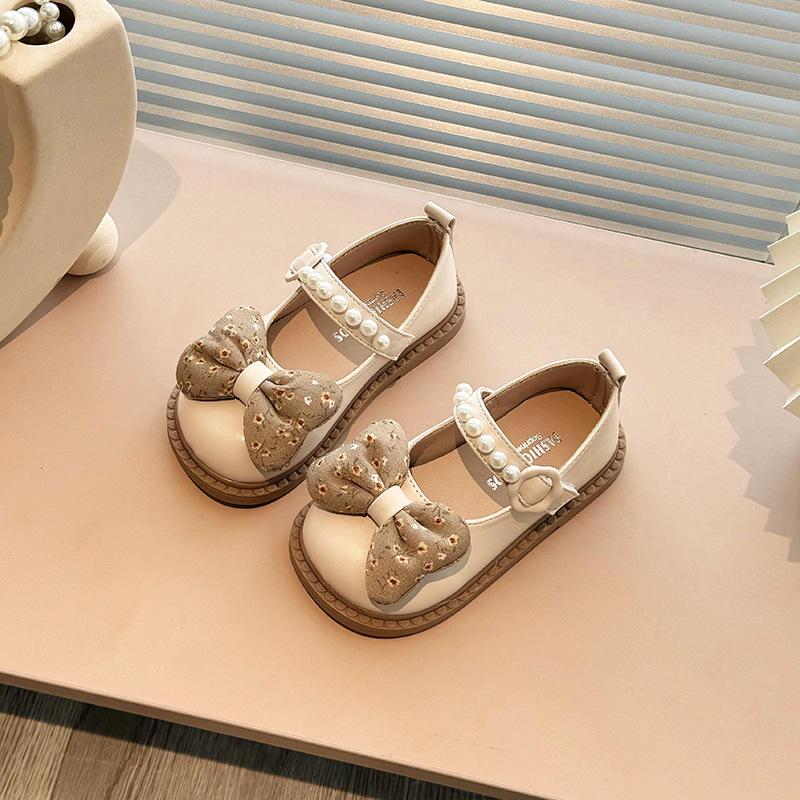 Girls Leather Shoes Pearl Bow Princess Shoes 2025 Spring and Autumn New Children's Fashion Single Shoes Girl Baby Doudou Shoes