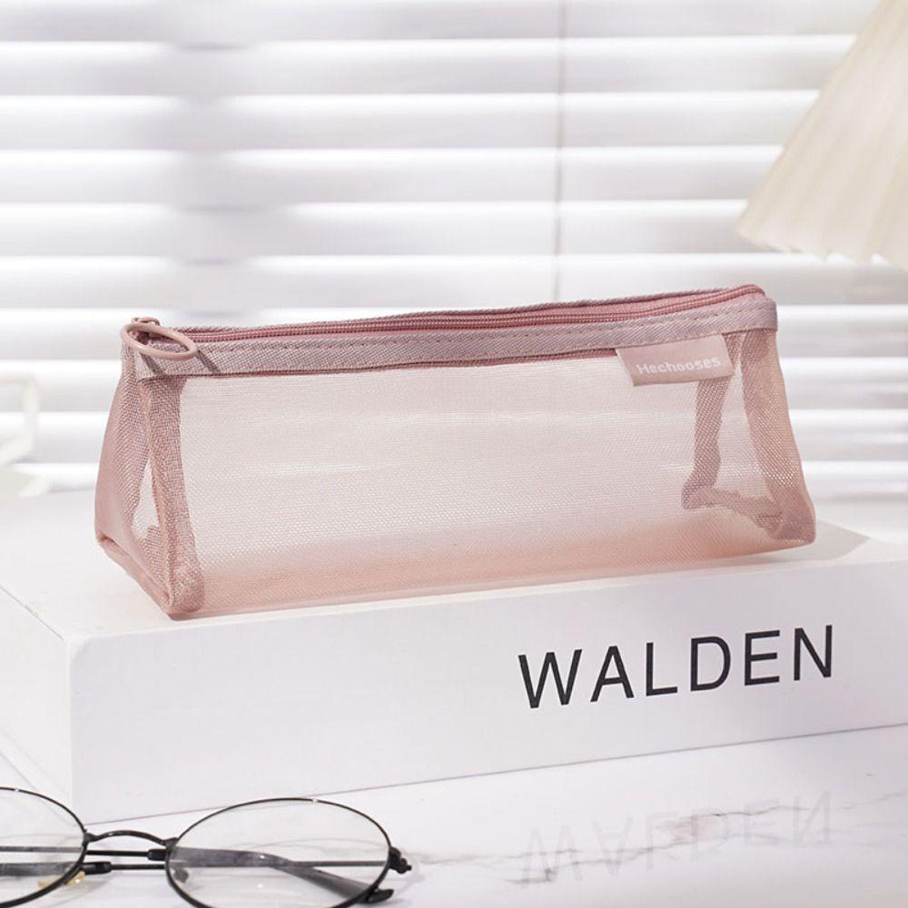 Triangle Mesh Pencil Case Retro Color Zipper Stationery Bag Fashion Transparent Bills Bag  Outdoor