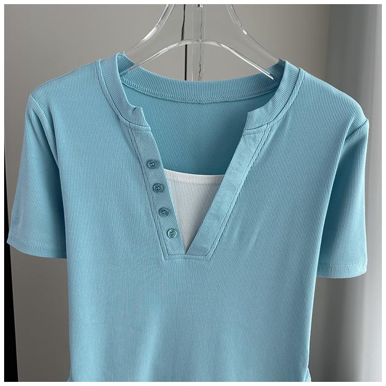 Plus Size V-Neck Short Sleeve Top With Standard Shoulder Slim Fit Lightweight Summer Tee Versatile Breathable Soft Material Flattering Slim Women Top