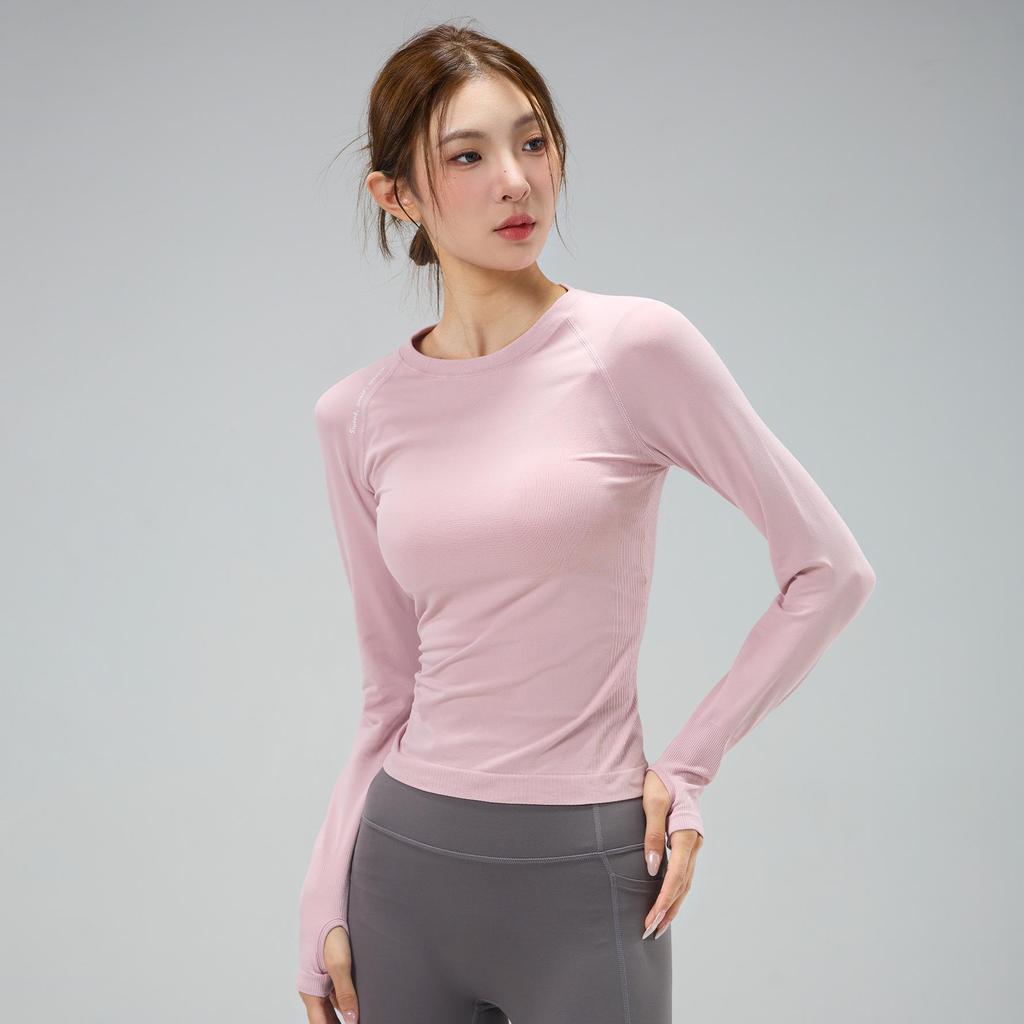 Women's Quick-Dry Long Sleeve Fitness Top - High Elastic, Slimming, Round Neck, Ideal for Autumn/Winter Running and Training.