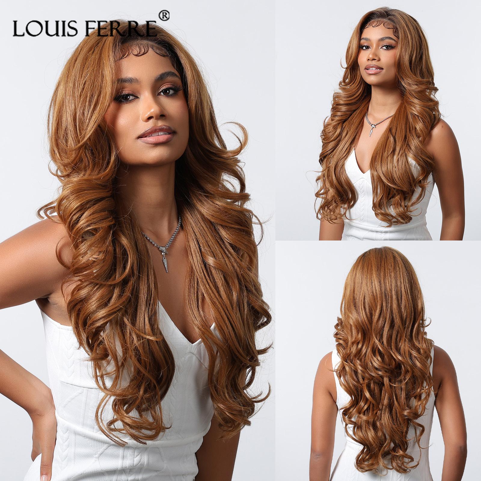 

LOUIS FERRE Парики из кружева HD 13x6, синтетический рыжий парик, длинные волнистые парики с детскими волосами для женщин, повседневные парики из термостойкого волокна для вечеринок