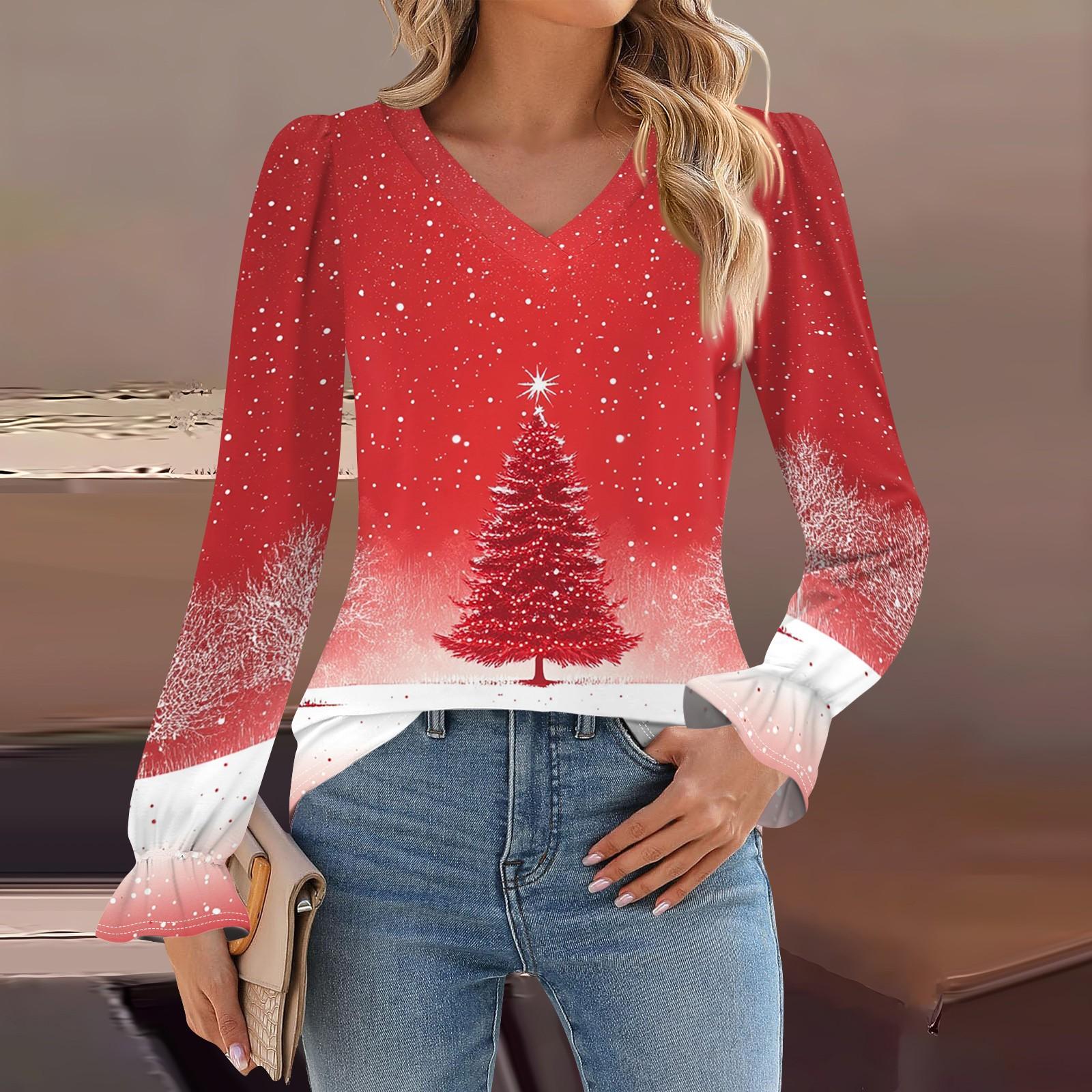 

Женская мода повседневная блузка с длинным рукавом и принтом, V-образным вырезом, рукавом-трубой XXXXXL