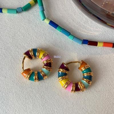 Dopamine Color Circle Earrings - Summer 2025 Light Luxury Ear Hoops for Women
