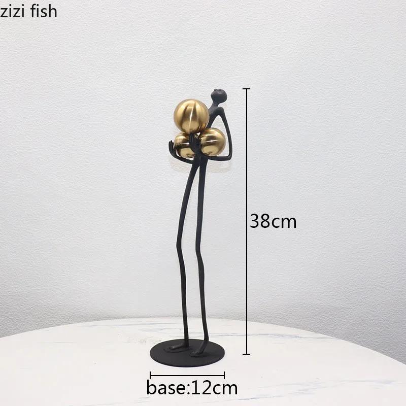 Black Matchstick Men Statue Golden Ball Decoration Character Sculpture Desktop Abstract Character Figurines Home Decoration