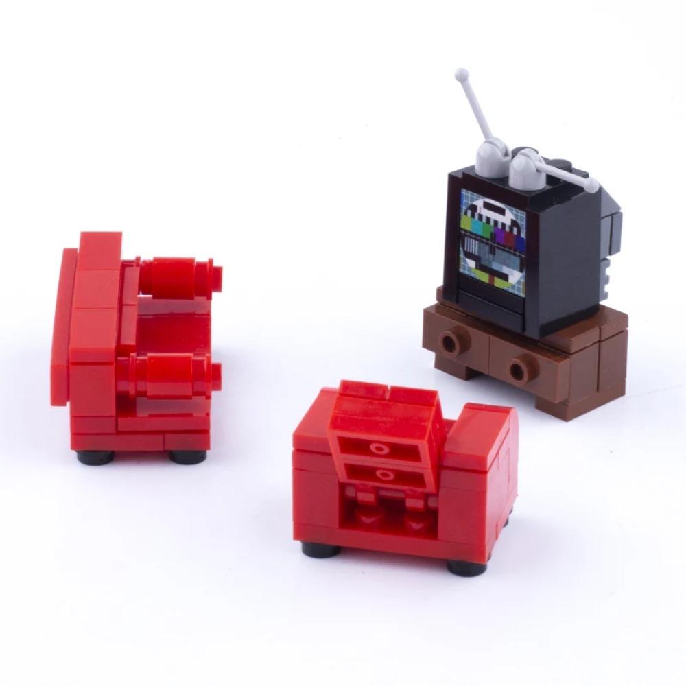 MOC Město Dům Stavebnice Kuchyně Kancelář Ložnice Piano Postel Pohovka Lednice Lampa Knihovna Akvárium Sada Kostek Hračky