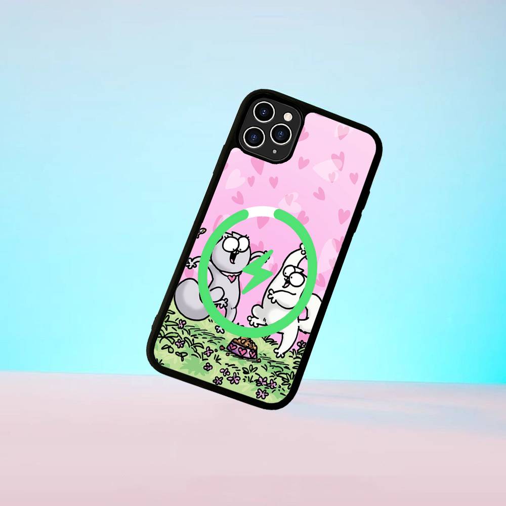 Cute S-Simons Cat Magnetic Wireless Phone Case For IPhone 17 16 15 14 13 12 11 Pro Max Plus Mag Phone Cover