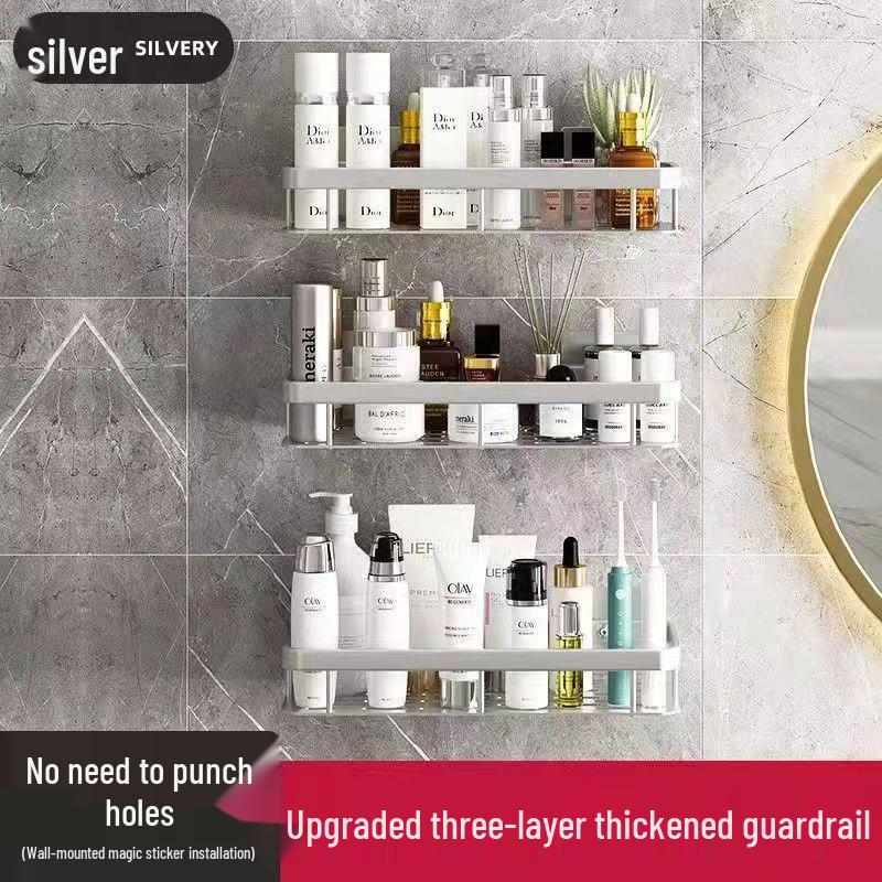 White No-Punch Corner Bathroom Storage Rack Organizer