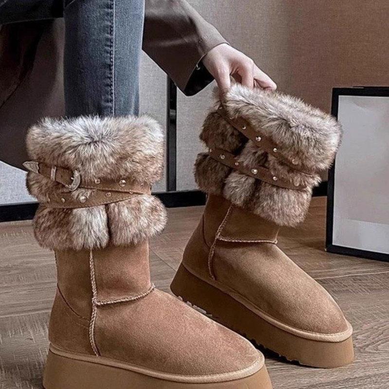 Fashion Thick-Soled Snow Boots Women's Ankle Winter Boots Thickened Fur Snow Boots 2025 New Cotton Soft Casual Snow Boots Original Girls' Fashionable