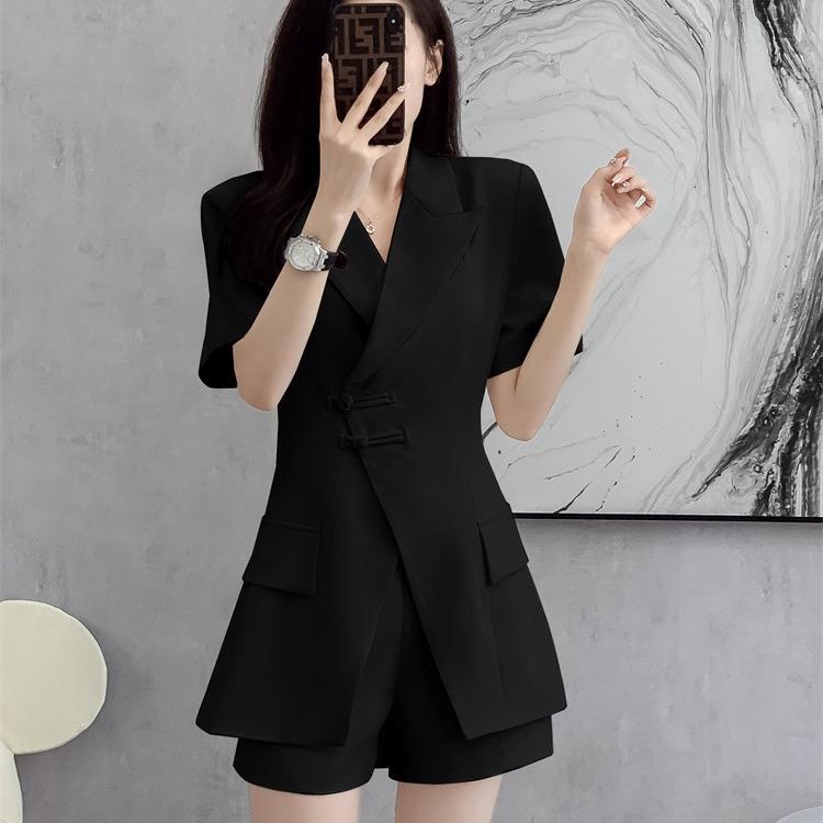 Plus Size Petite Summer Suit Set: Tummy Concealing Short Sleeve Shorts Two-Piece for Women