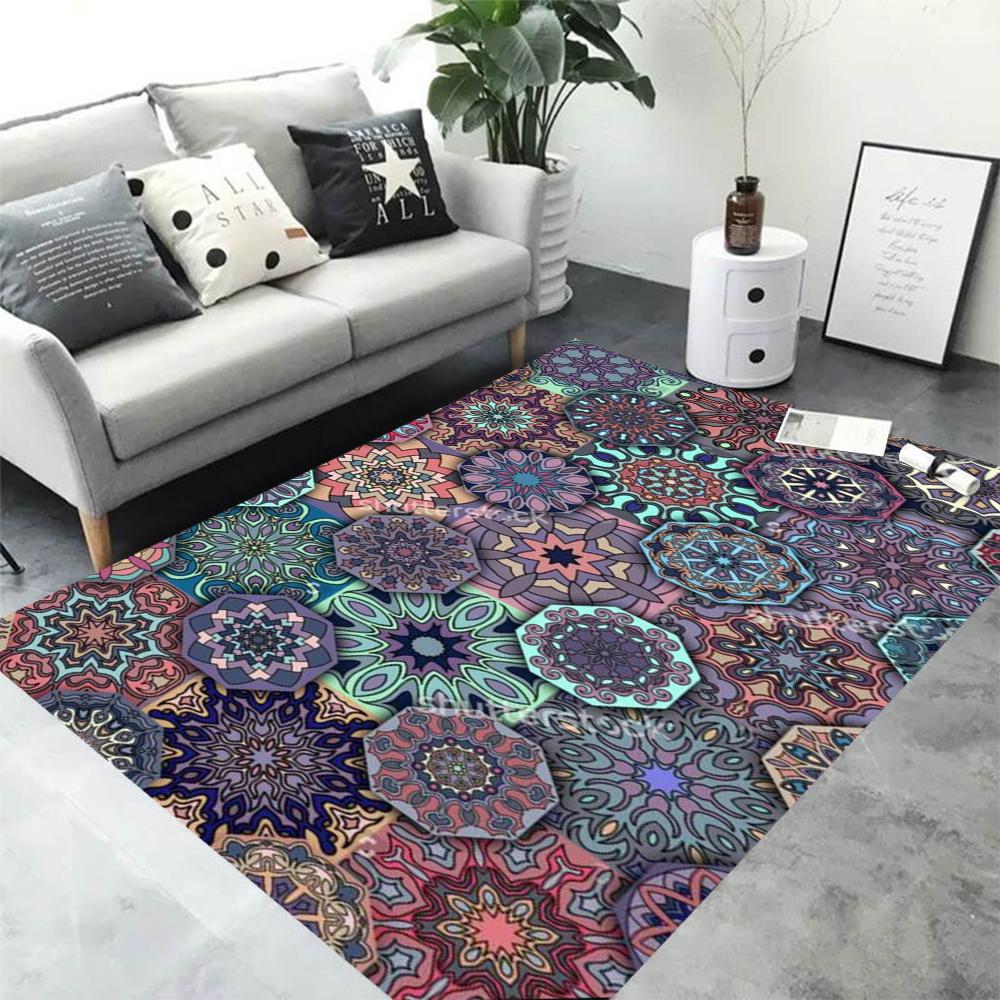 Bohemian Mandala Colorful Rug Large Area Carpet Non-Slip Mat for Living Room Bedroom Home Decoration