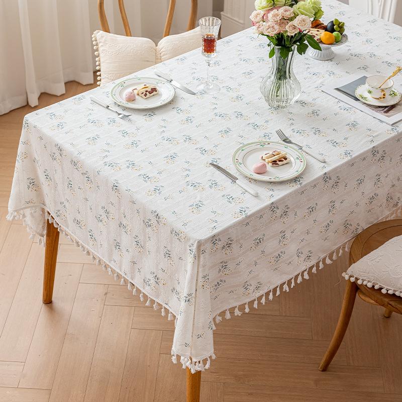 1Pc Tassels Tablecloth,Round Cotton Floral Tea Table Decoration,Table Cover For Kitchen Wedding Dining Room