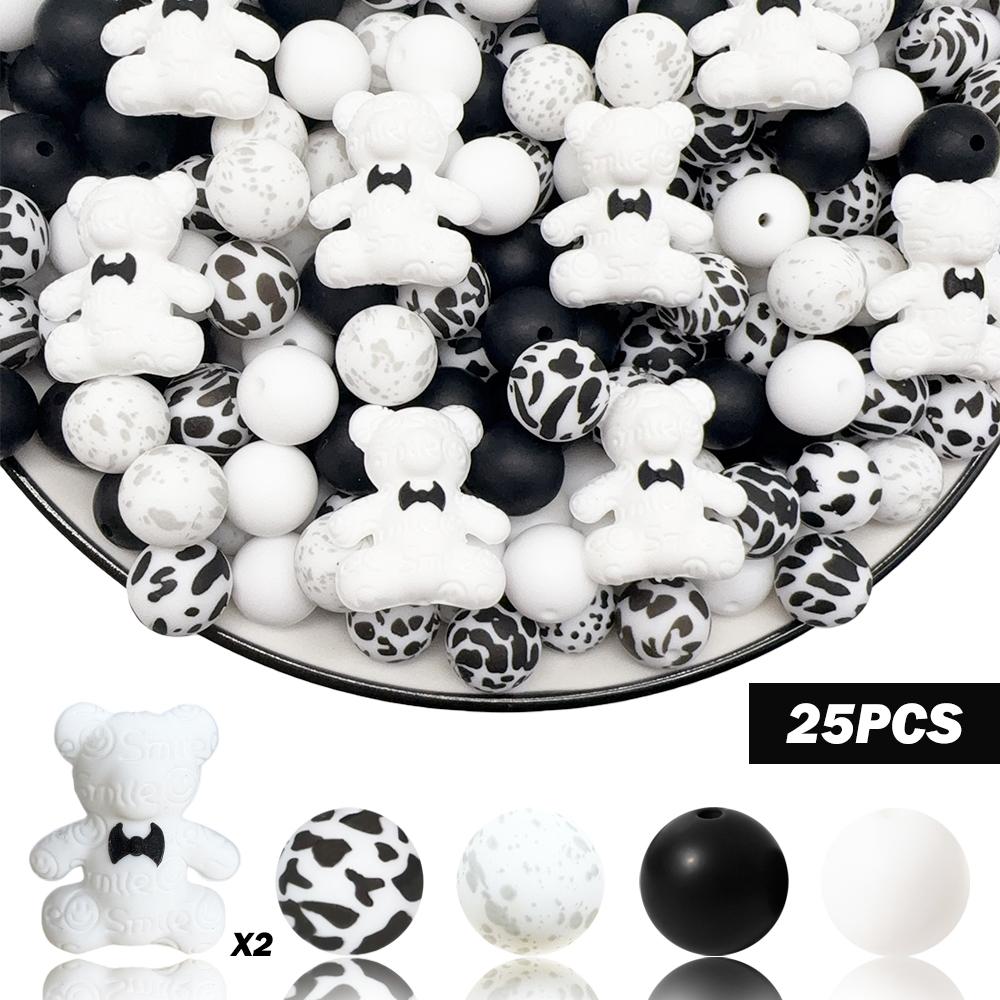 

25/32/53PCS Bow Bear Series Silicone Bead Set, perfect for DIY handmade crafts such as keychains, necklaces, bracelets, etc
