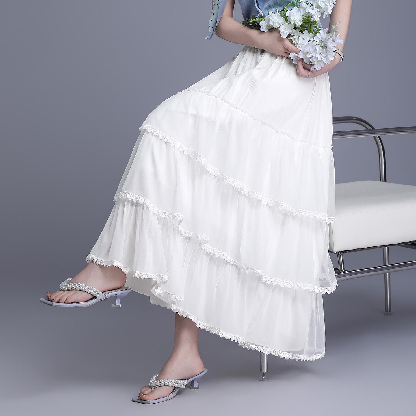 

Белая юбка-клеш с кружевной отделкой, 3 яруса - Коллекция Весна/Лето 2026 One Size белый