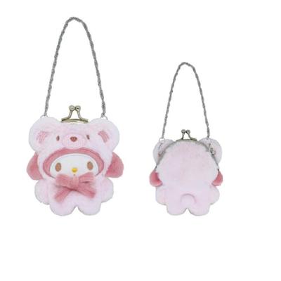Morimoto Sangyo Plüsch-Geldbörse, Sanrio My Melody Charakter, Plüsch-Tasche, Accessoire-Etui, Niedlich mit Kette, Schlüsselanhänger, Anhänger, H10 x B8,5 x T2,5cm