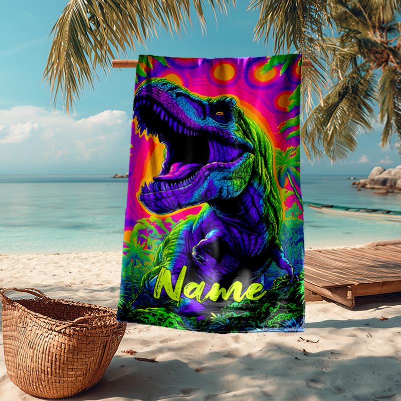 Personalisierbares Ultra-Weiches Strandtuch mit Dinosaurier-Thema, Ideal für Pool - Camping, Tauchen - Perfekter Reisebegleiter, Lebendiges Strandtuch.