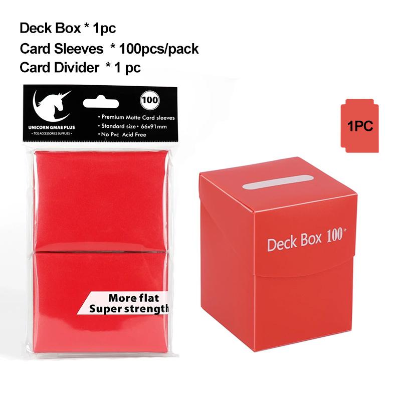 Cards Deck Box for Pokemon MTG TCG Trading Cards with 1pc Divider and 100PCS 66x91mm Matte Standard Size Card Sleeve for TCG MTG