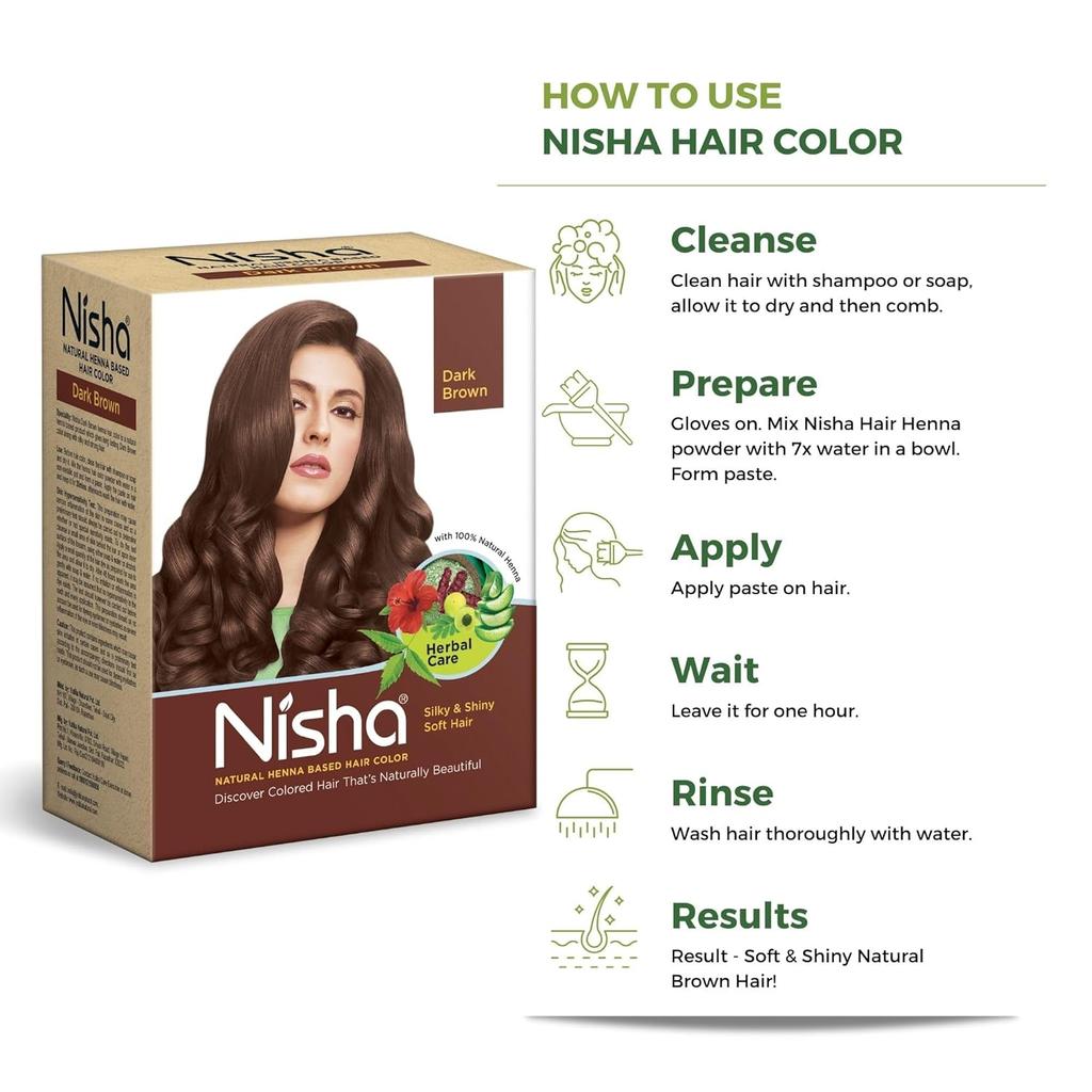 Nisha Natural Henna Powder Hair Colour Dark Brown Semi-Permanent Herbal Dye For Silky Shiny Hair Men Women 60 g Pack Of 2