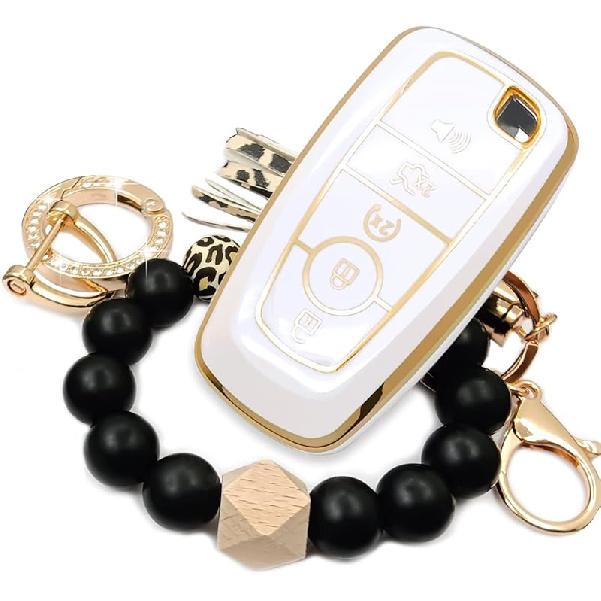 Car Key Fob Cover with Premium Wristlet Fits for Ford F-150 F-250 F-350 F-450 F-550 Raptor Explorer Escape Fusion Bronco Sport Edge Lincoln Corsair