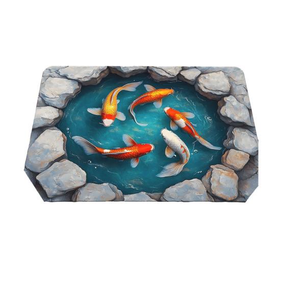 3D Optical Illusion Rug Realistic Fish Pond Area Rug Washable Goldfish Pond Doormat Non-Slip Floor Mat for Kids Playroom Living Room Bedroom Entrance