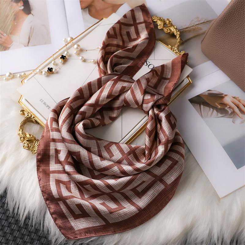 Frauen Luxus 70X70cm Quadrat Seide Schal Weibliche Weiche Haarband Stirnband Halstuch Foulard Krawatte Tasche Band Bandana Sonnenschutz