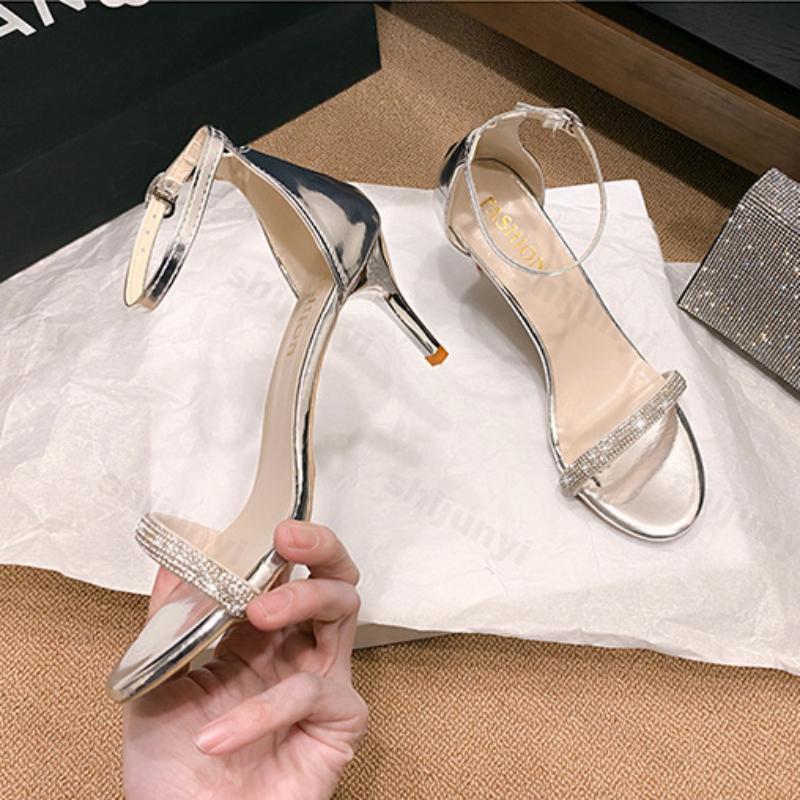 Women High Heels Rhinestone Sandals Summer New Peep Toe Dress Slippers Female Luxury Party Pumps Flip Flops Zapatillas Slides