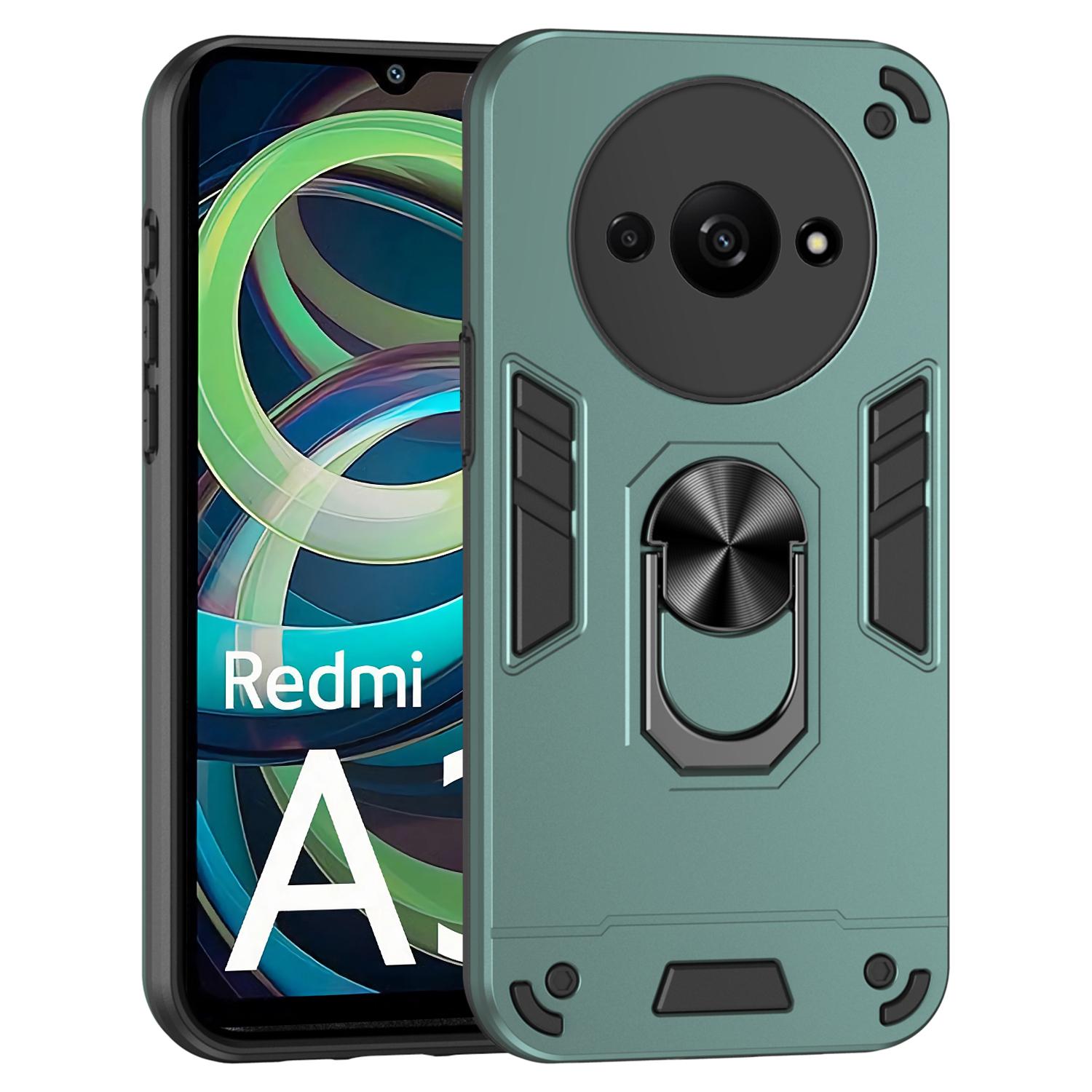 

For Xiaomi Redmi A3 4G/Poco C61 4G Case Car Mount Kickstand Hybrid Hard PC Soft TPU Phone Cover Green