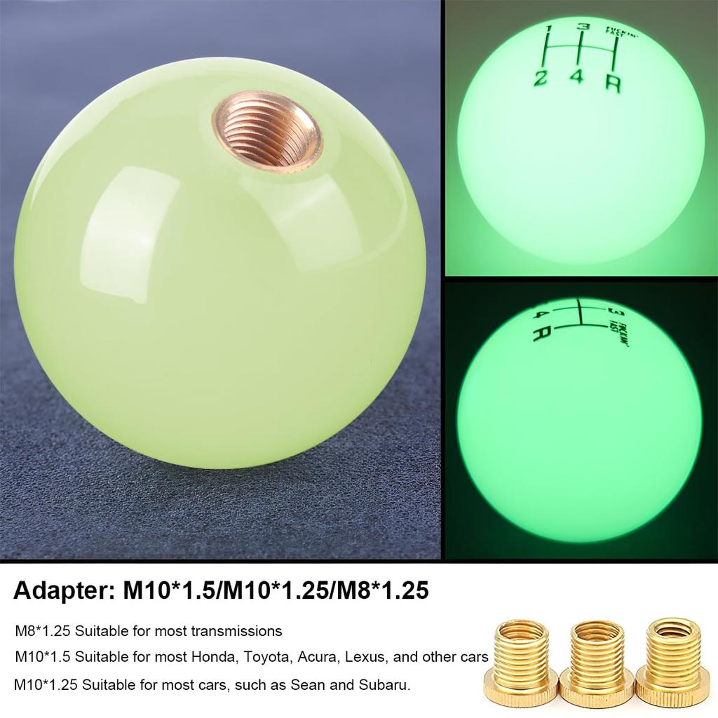 BESULEN Car Gear Shifter Head Resin 5 Speed Knob with 3 Adapters Luminous Gear