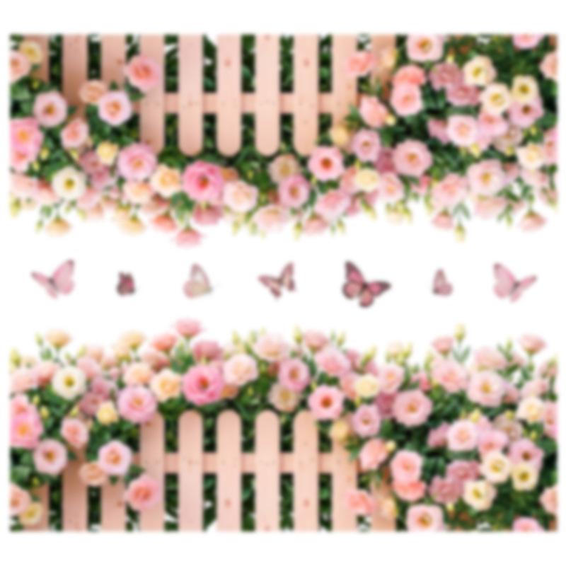 Eustoma Floral Butterfly Fence Wall Sticker Self Adhesive Removable Waterproof Kindergarten Classroom Hallway Corridor Border Decor