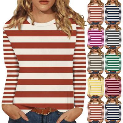 Long Sleeve Shirts For Women Cute Print Graphic Tees Blouses Casual Plus Size Basic Tops Pullover Stripe