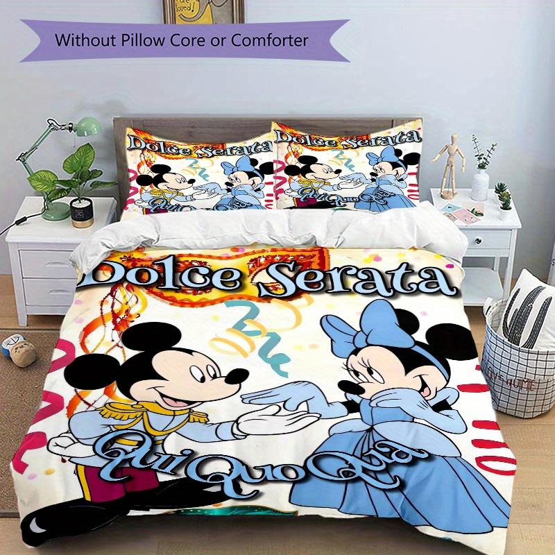 3pcs Mickey & Minnie Mouse Bedding Set - Includes 1 Quilt Cover and 2 Pillowcases, Comfortable Bedding with Stylish Design for Bedroom, Machine W
