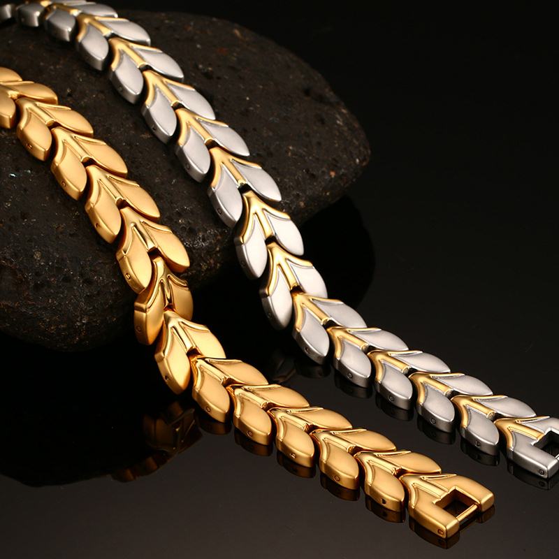 Bracelet Magnétique Doré Vinterly pour Homme Bracelet à Maillons Chaîne de Blé en Acier Inoxydable Bracelets Énergie Santé Charme pour Hommes Femmes